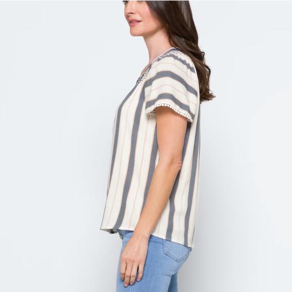 Mallory Embroidered top Daniel Rainn Blue White Stripe XL - Picture 4 of 5